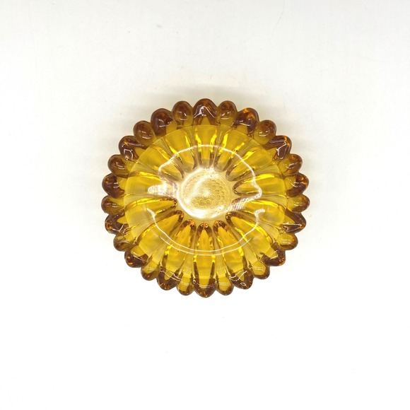 Vintage Hazel Atlas Amber Glass‎ Ashtray Sunflower Round Dish Retro Decor - Picture 2 of 5